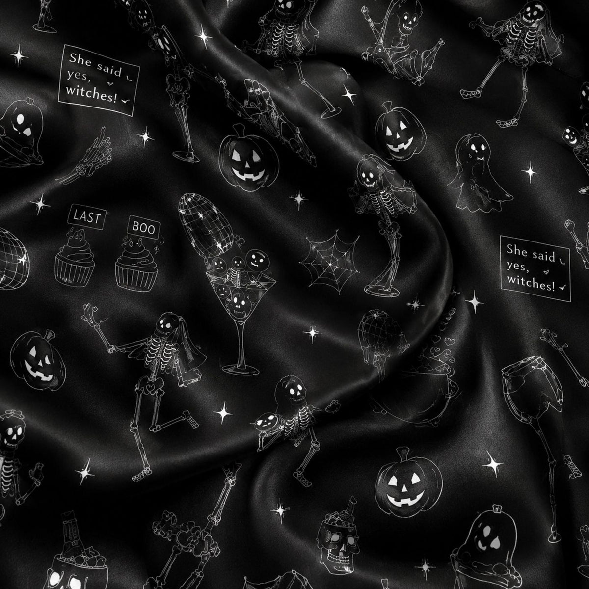 Mystic Halloween Satin Pajama Set: Enchanting Spooky Seasonal Loungewear