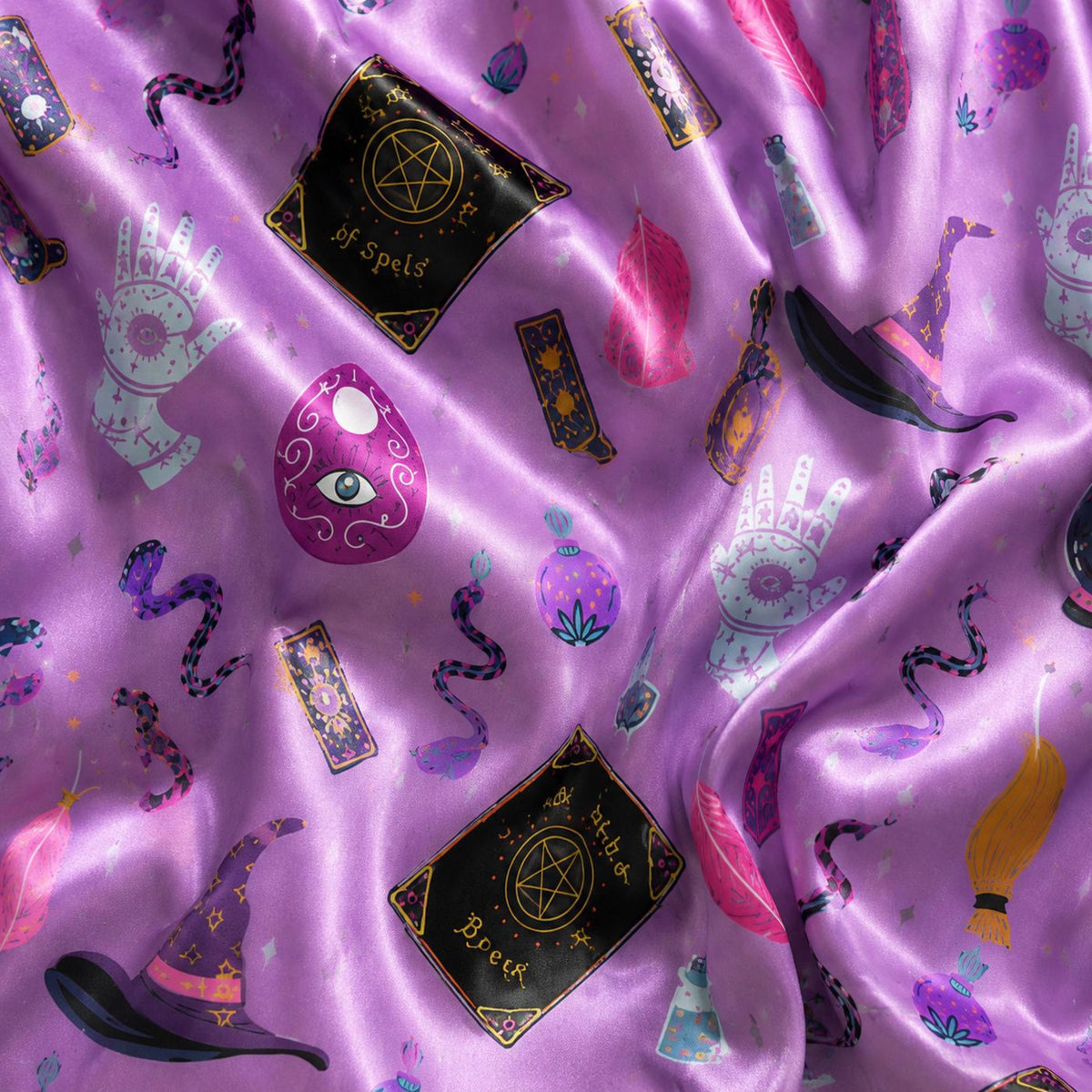 Mystic Halloween Satin Pajama Set: Witchy Symbols & Magical Pattern for Cozy Sleepwear