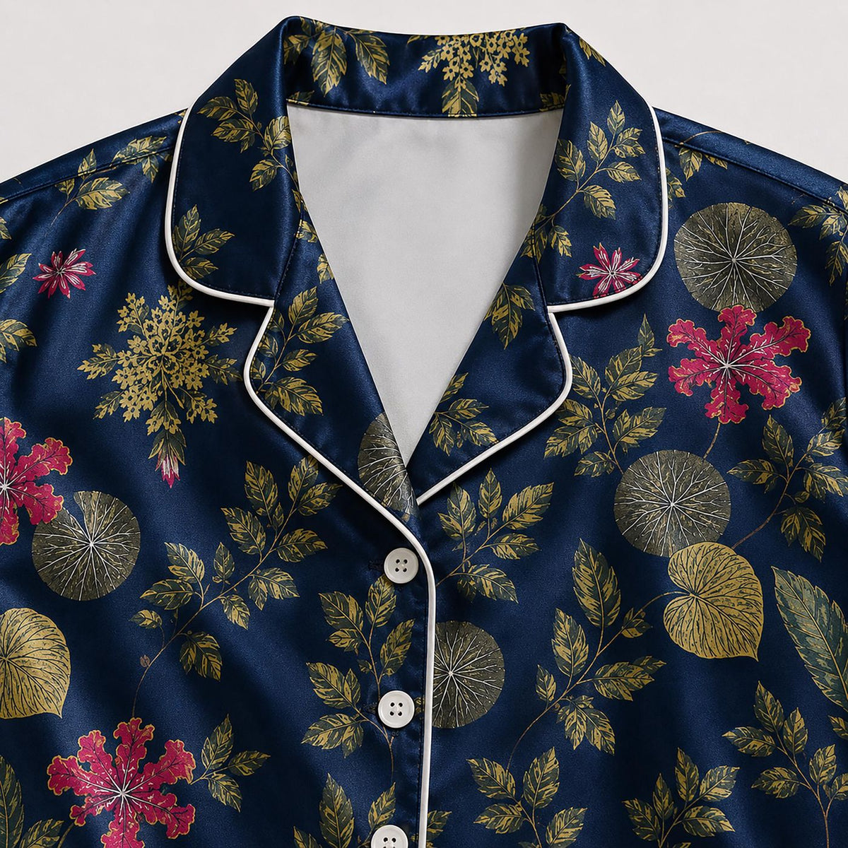 Stylish Navy Floral Pajama Set - Botanical Loungewear Collection for Matching Top and Bottom Sleepwear