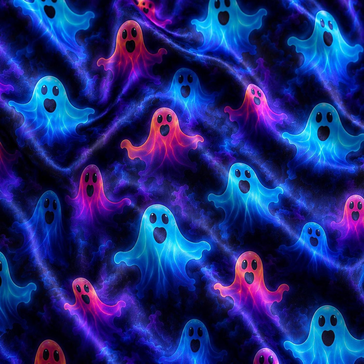 Neon Ghost Halloween Pajama Set Blue Purple Spirit Sleepwear
