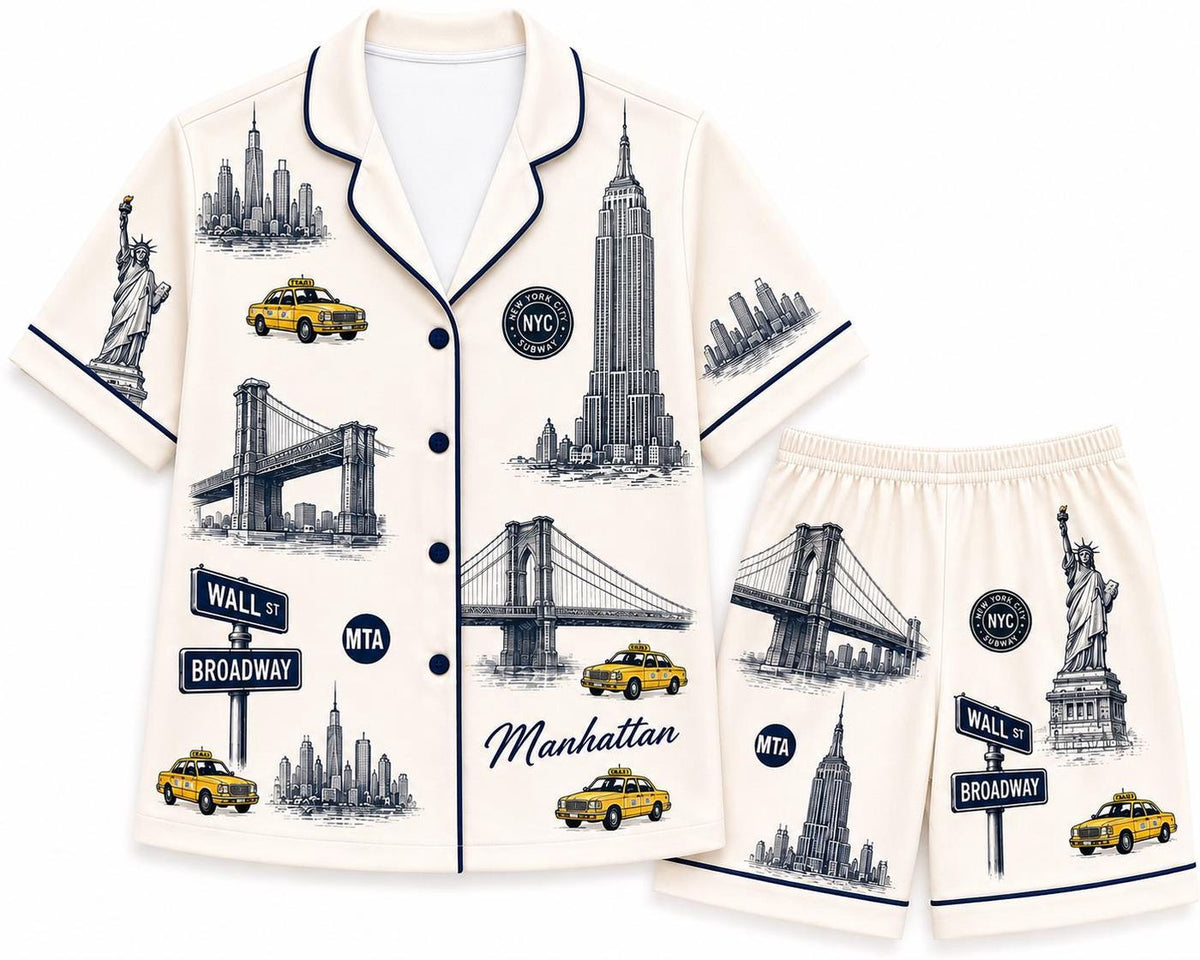 New York City Women s Pajama Set Manhattan Sleepwear NYC Travel PJs
