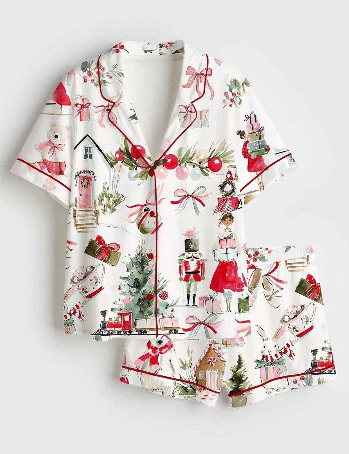 Winter Animals Nutcracker Christmas Satin Pajama Set for Women - Holiday Sleepwear