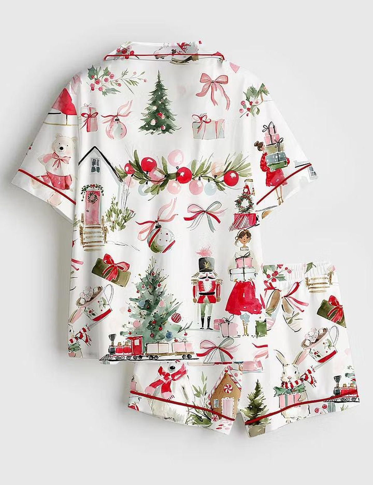 Winter Animals Nutcracker Christmas Satin Pajama Set for Women - Holiday Sleepwear