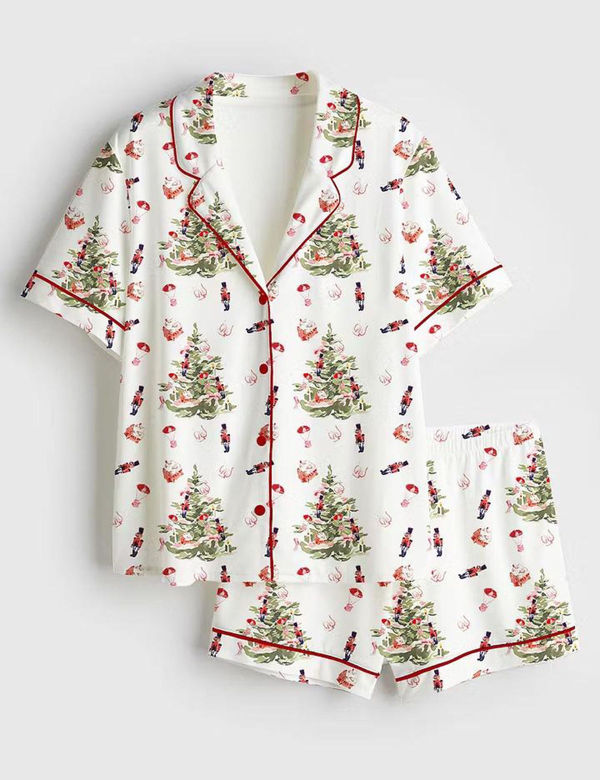 Festive Nutcracker Tree Christmas Satin Pajamas for Women - Cozy Holiday Sleepwear