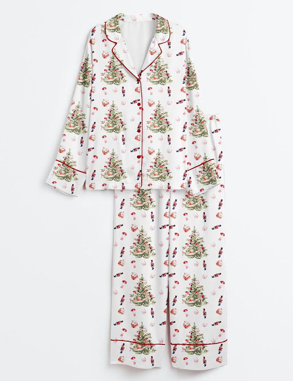 Festive Nutcracker Tree Christmas Satin Pajamas for Women - Cozy Holiday Sleepwear