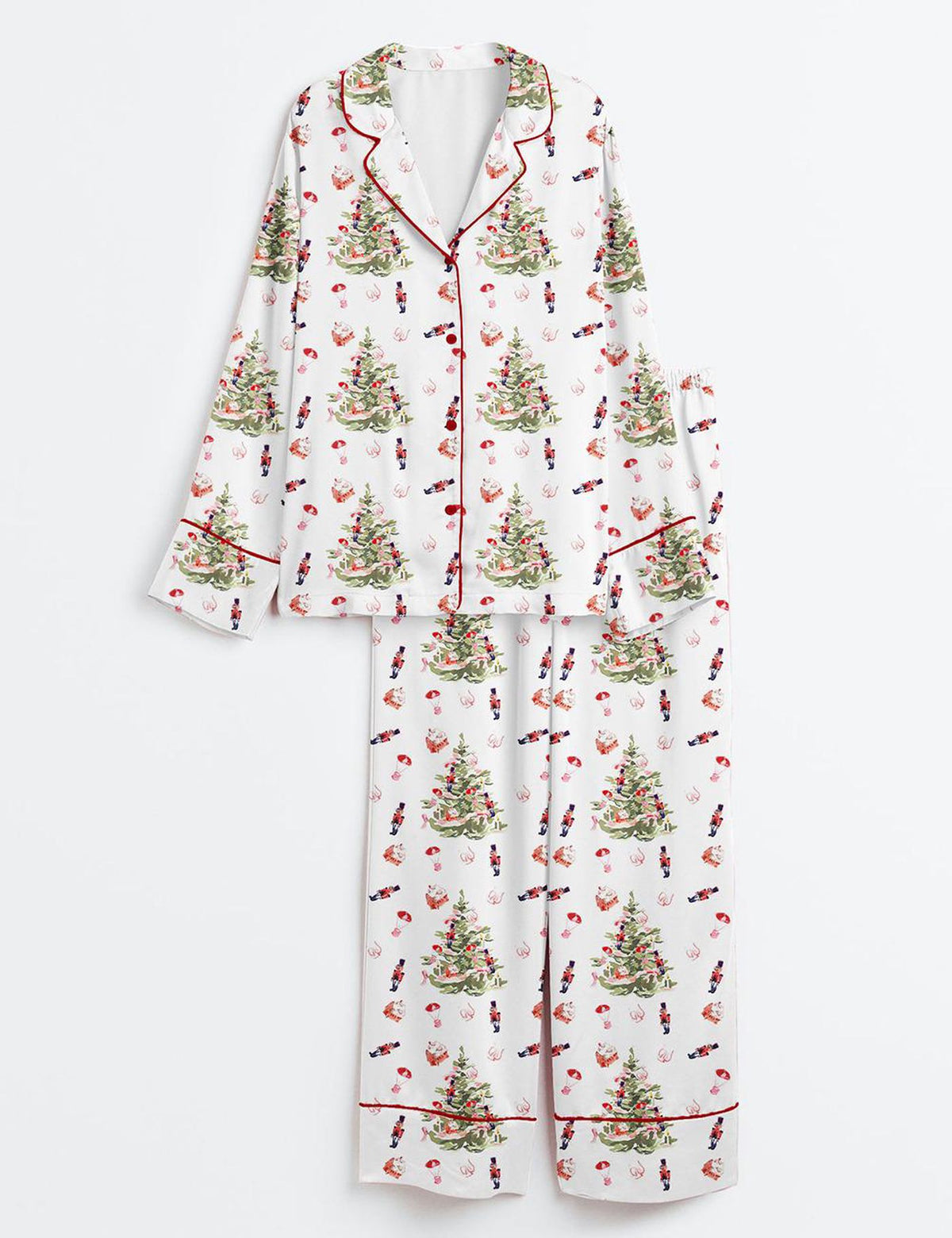 Festive Nutcracker Tree Christmas Satin Pajamas for Women - Cozy Holiday Sleepwear