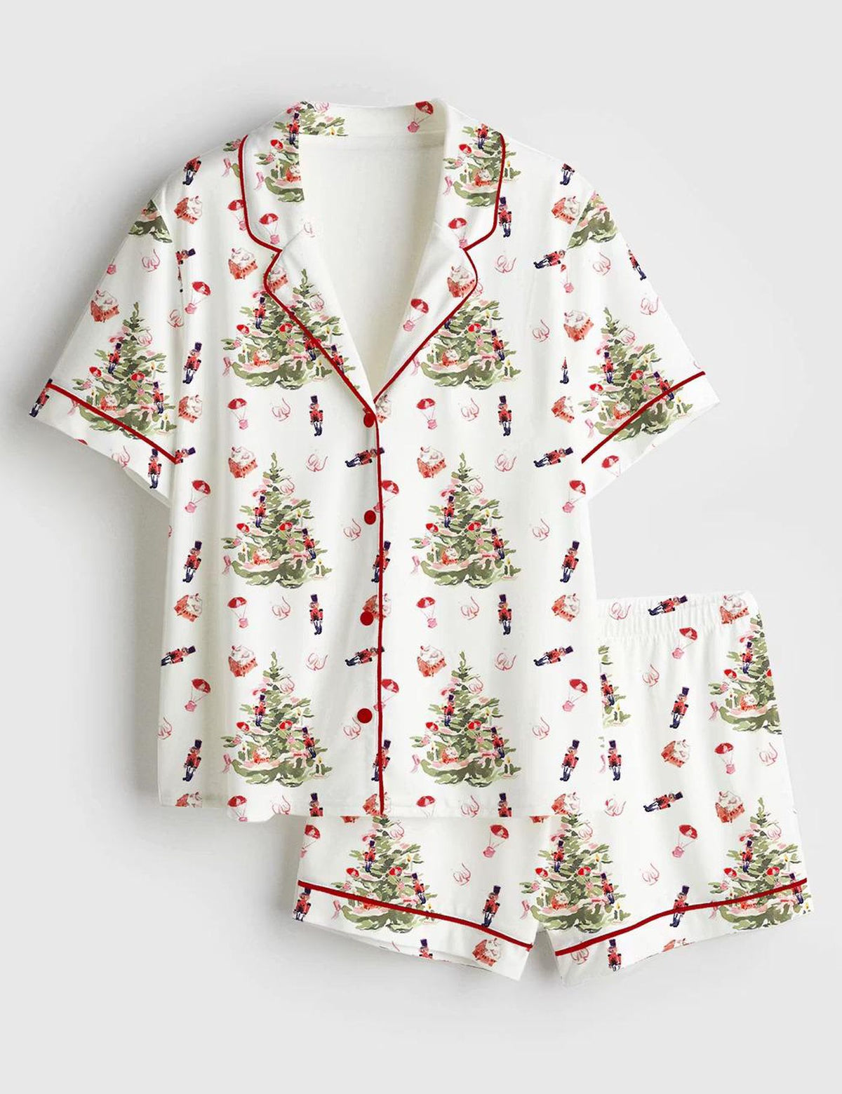 Christmas Nutcracker Toy Tree Satin Pajamas for Women - Festive Holiday Sleepwear