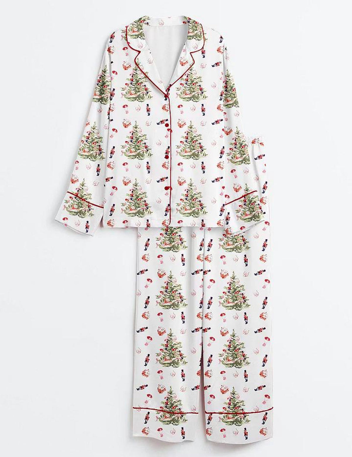 Christmas Nutcracker Toy Tree Satin Pajamas for Women - Festive Holiday Sleepwear