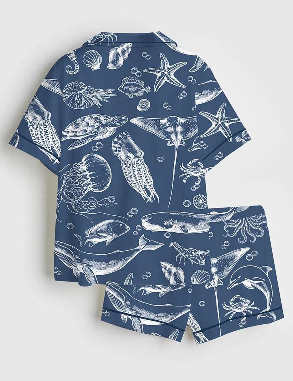 Ocean Life Pajama Set Women Coastal Sleepwear Nautical Sea Creature PJs