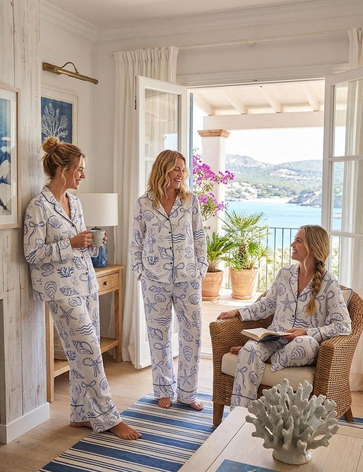 Seashell Print Ocean Pajama Set for Coastal Grandmothers - Perfect Beach Vacation Outfit