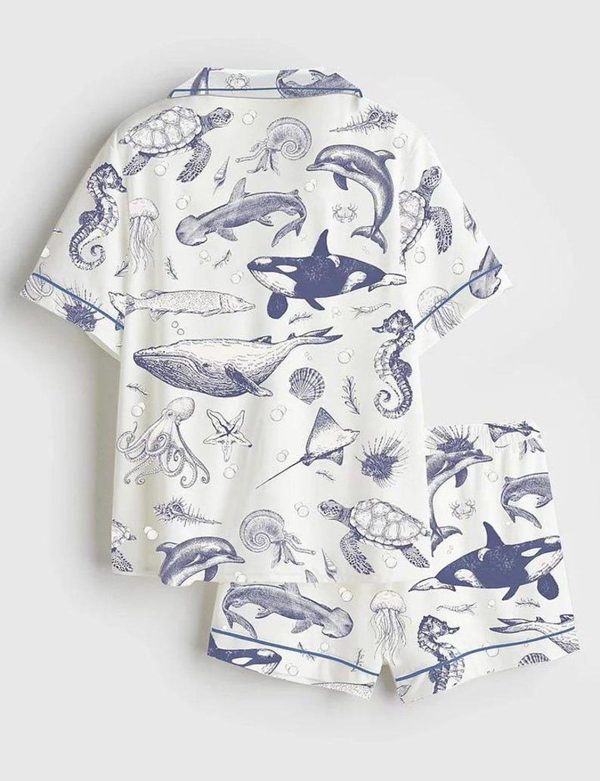 Ocean Life Women s Pajama Set Coastal Sleepwear Whale Dolphin Print