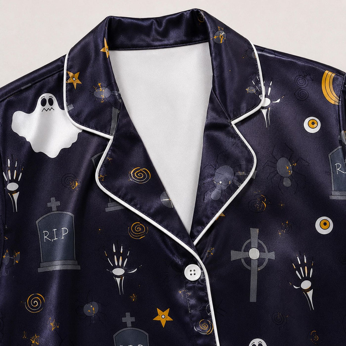 October Whimsy Pajama Set: Fun Halloween Satin Nightwear for a Cozy Lounge Outfit