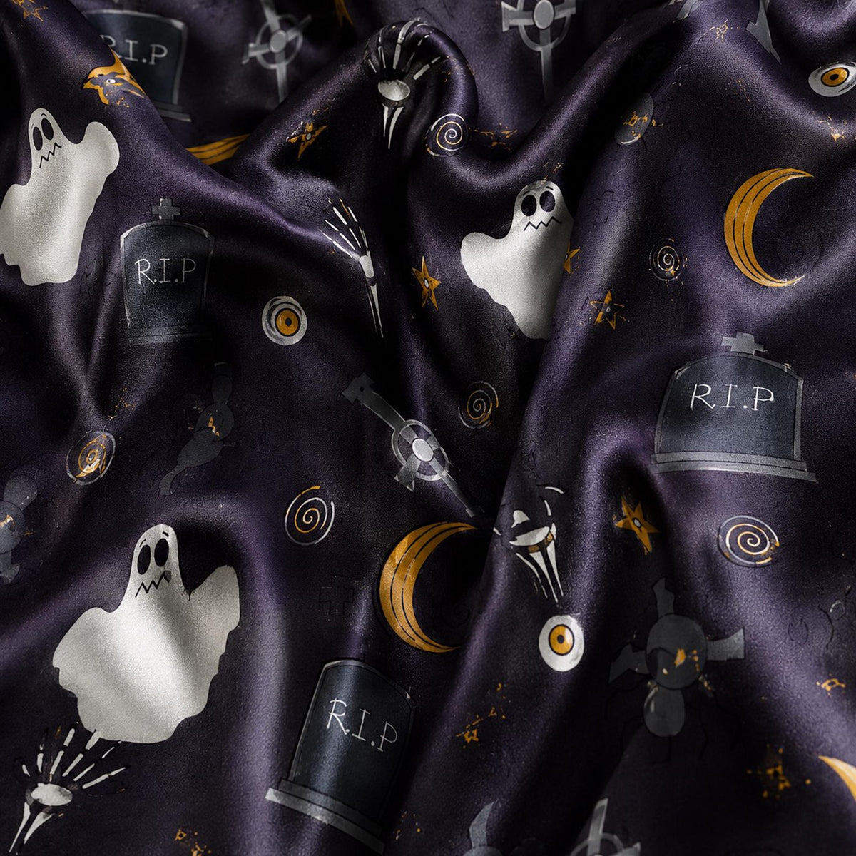 October Whimsy Pajama Set: Fun Halloween Satin Nightwear for a Cozy Lounge Outfit