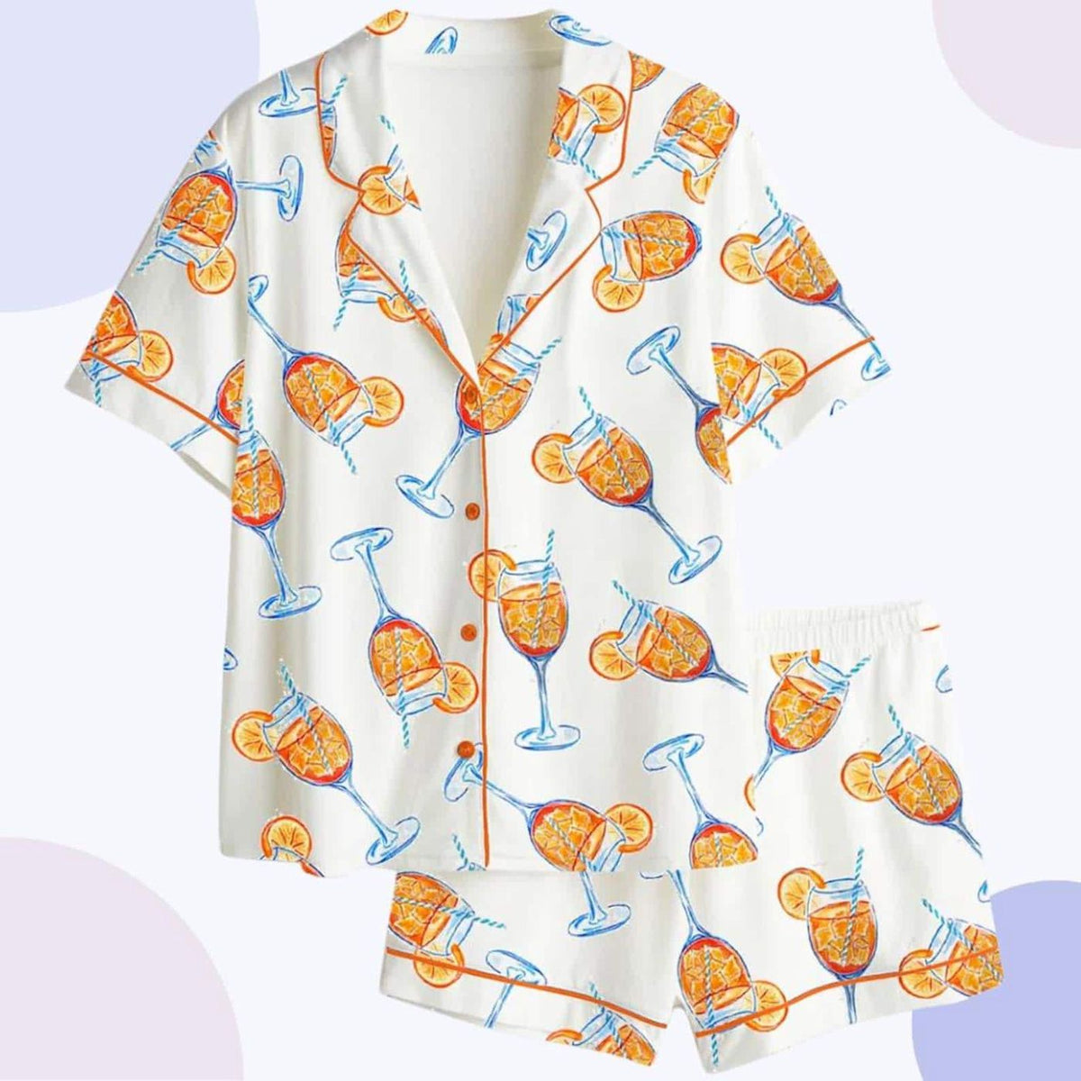 Orange Spritz Citrus Cocktail Pajama Set Summer Loungewear