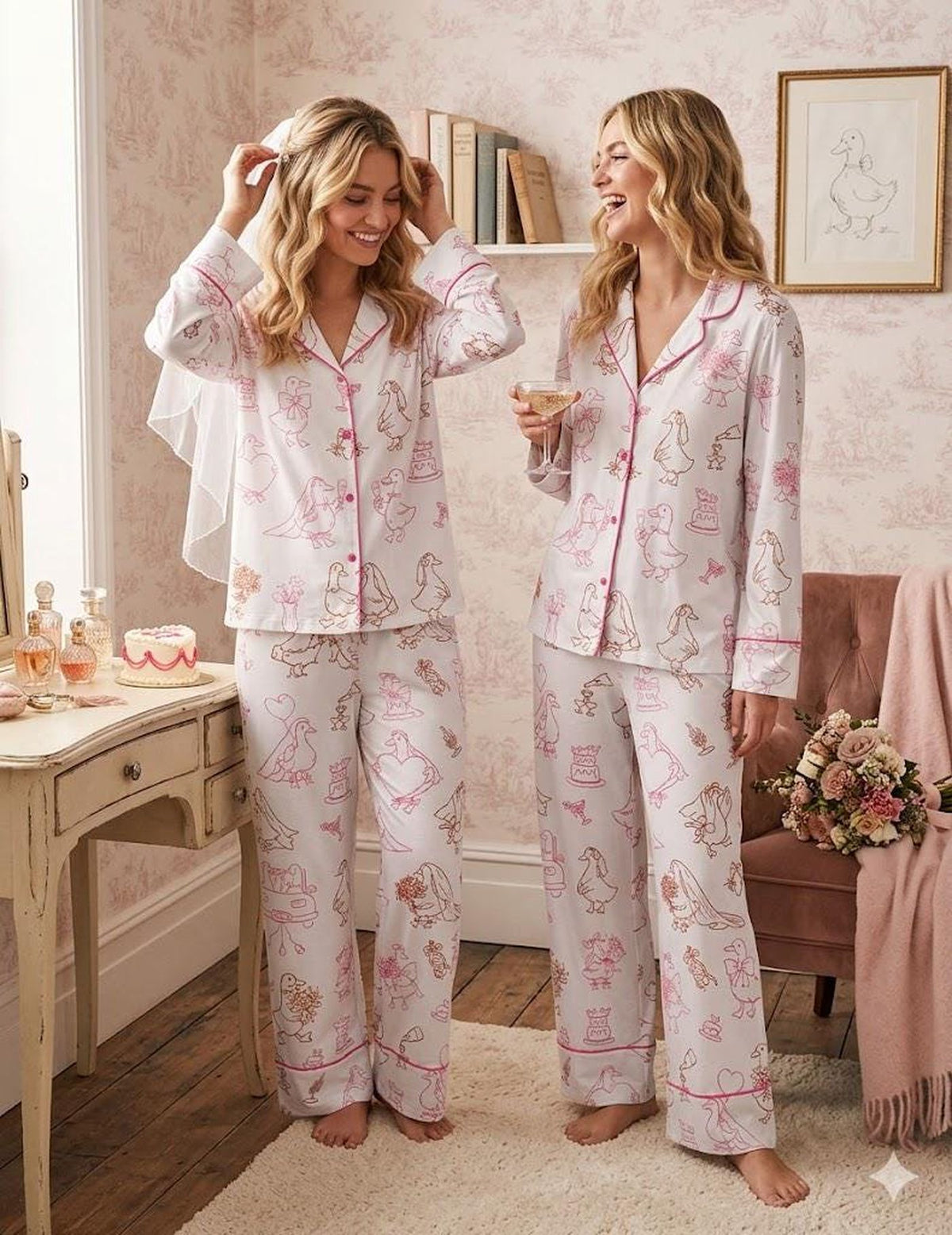 Duck Wedding Print Women s Pajama Set - Perfect Bridal Shower Gift