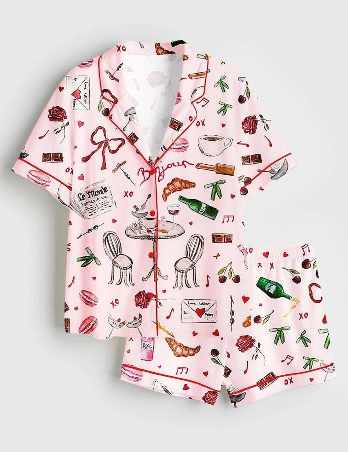 Paris Café Women s Pajama Set Romantic French Sleepwear Valentine s Gift