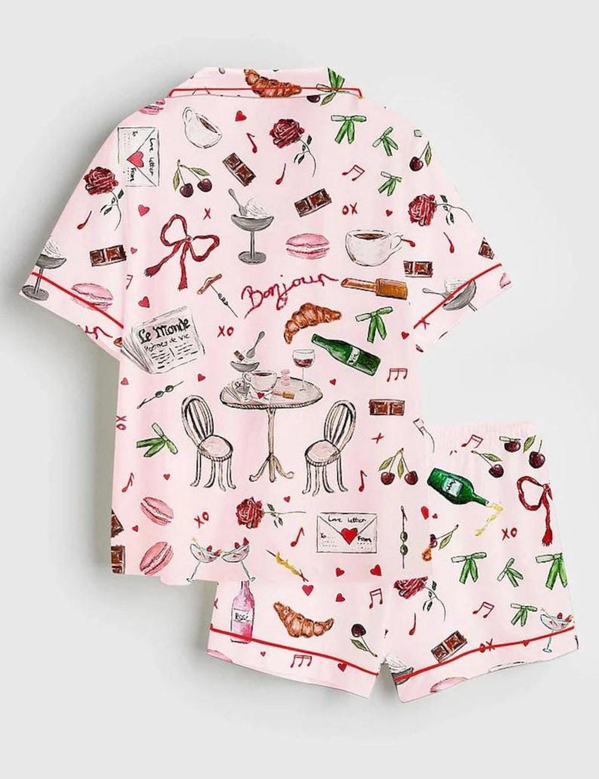 Paris Café Women s Pajama Set Romantic French Sleepwear Valentine s Gift