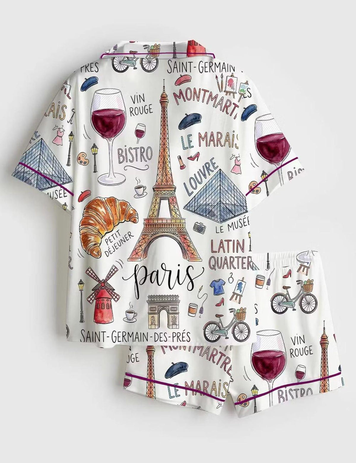 Paris Vacation Pajamas Women Set French Print Sleepwear