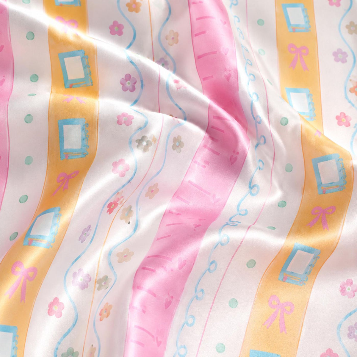 Cozy Satin Pajama Set with Bows & Flowers - Pastel Coquette Sleepwear