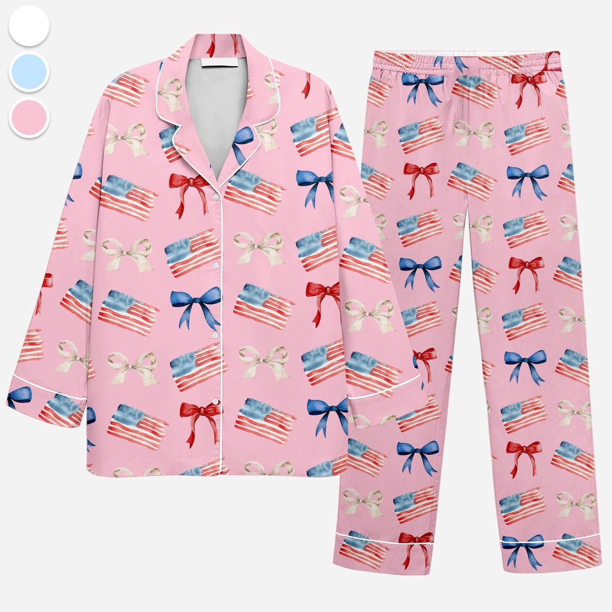 4th of July Women s Patriotic Pajama Set: USA Flag Satin Sleepwear