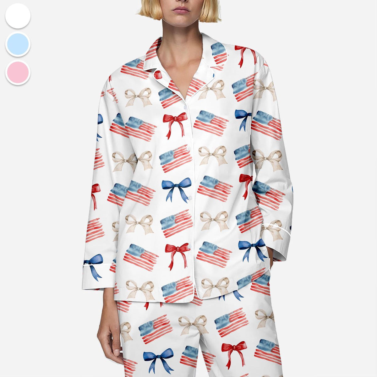 4th of July Women s Patriotic Pajama Set: USA Flag Satin Sleepwear