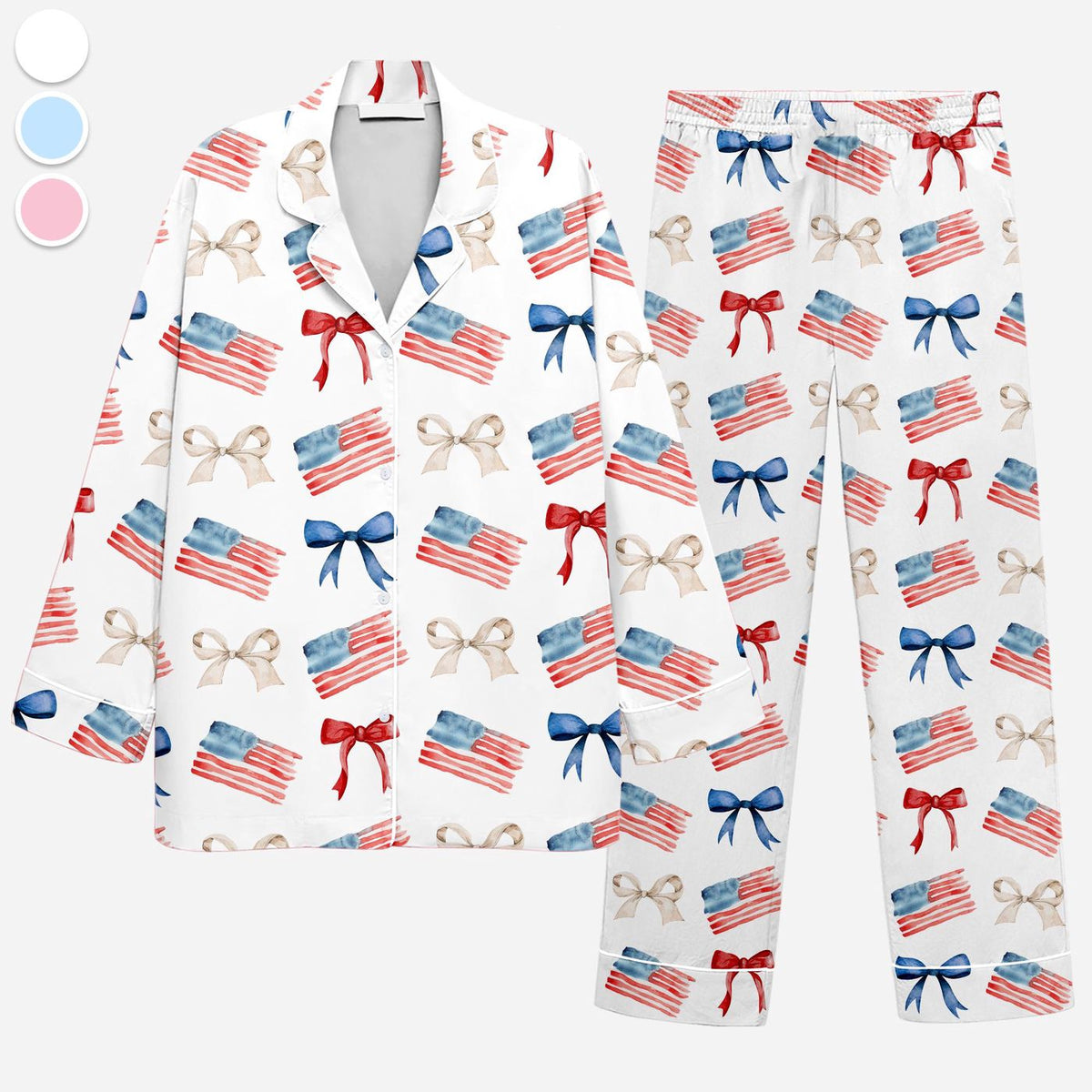 4th of July Women s Patriotic Pajama Set: USA Flag Satin Sleepwear