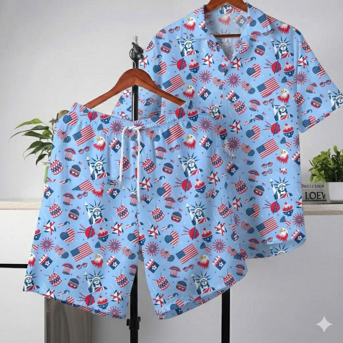 American Flag July 4th Patriotic Hawaiian Shirt & Shorts Set - Stand Out in Style!