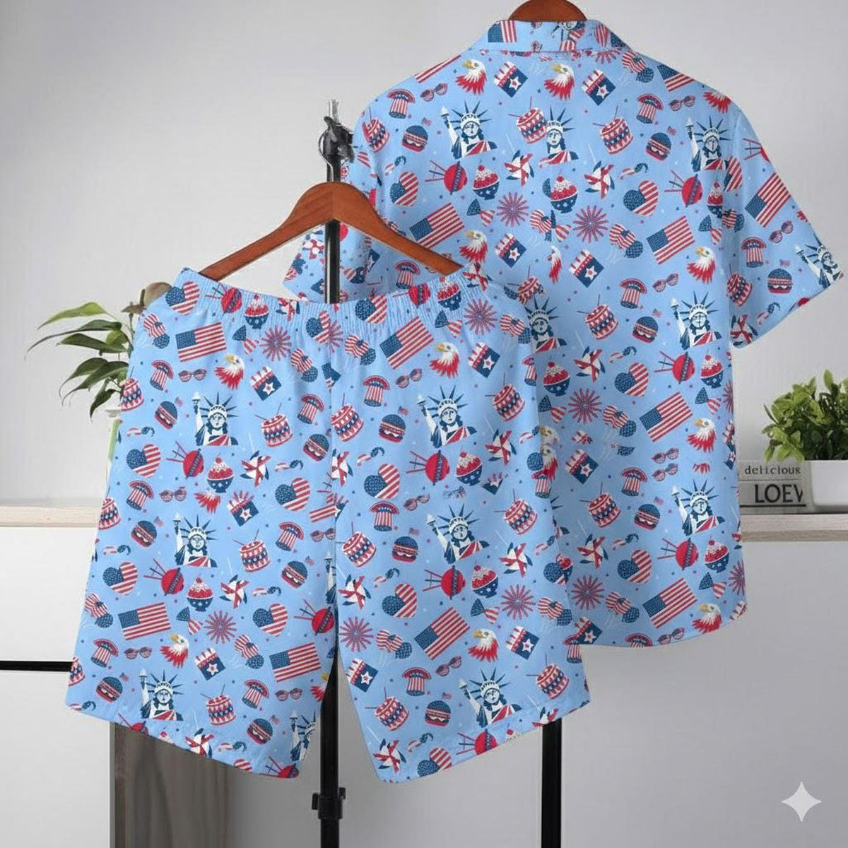 American Flag July 4th Patriotic Hawaiian Shirt & Shorts Set - Stand Out in Style!