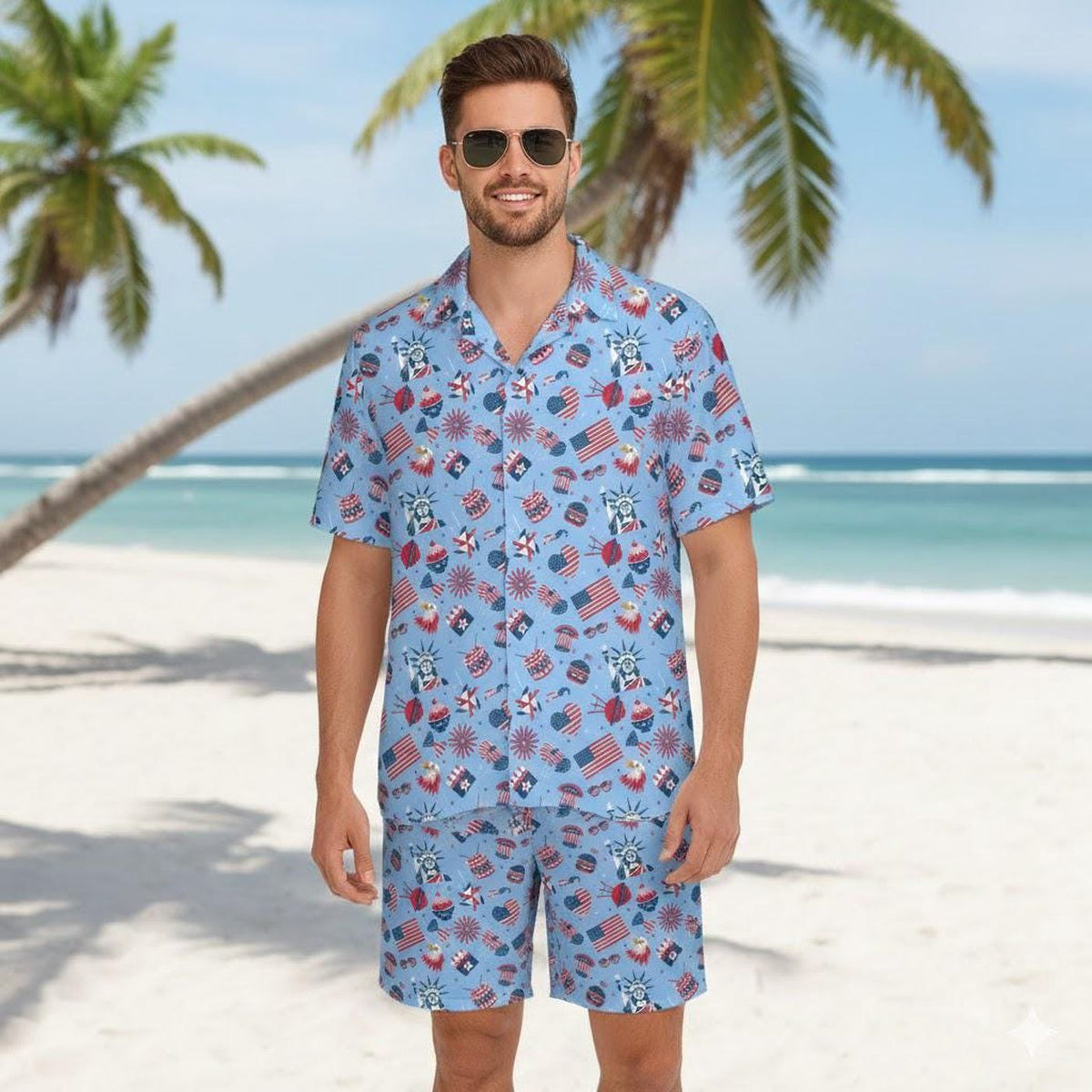 American Flag July 4th Patriotic Hawaiian Shirt & Shorts Set - Stand Out in Style!