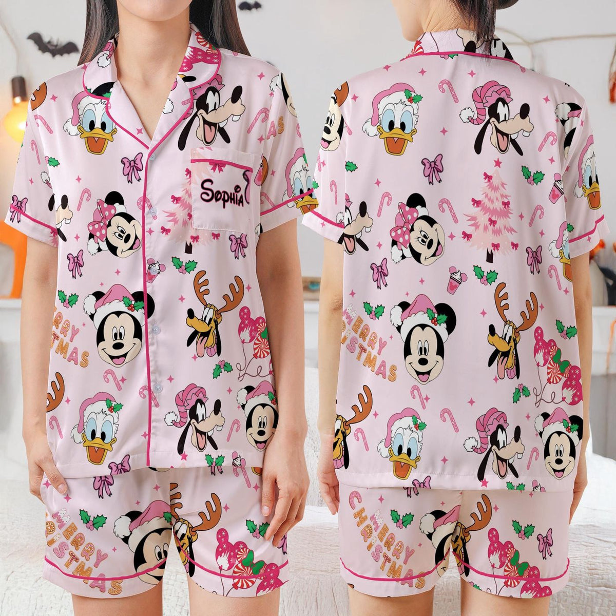 Personalized Mickey & Friends Christmas Satin Pajamas Short Set for Mickey s Very Merry Party