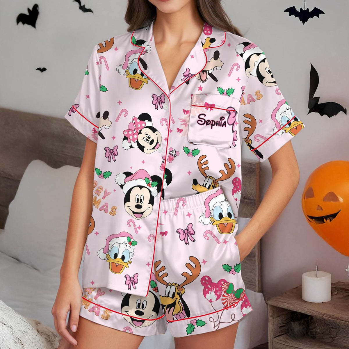 Personalized Mickey & Friends Christmas Satin Pajamas Short Set for Mickey s Very Merry Party