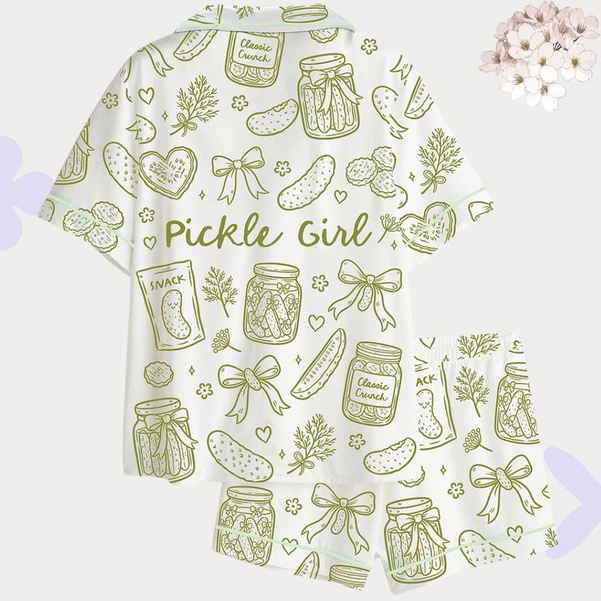 Coquette Pickle Print Women s Pajama Set – Cute Pickle Girl Sleepwear