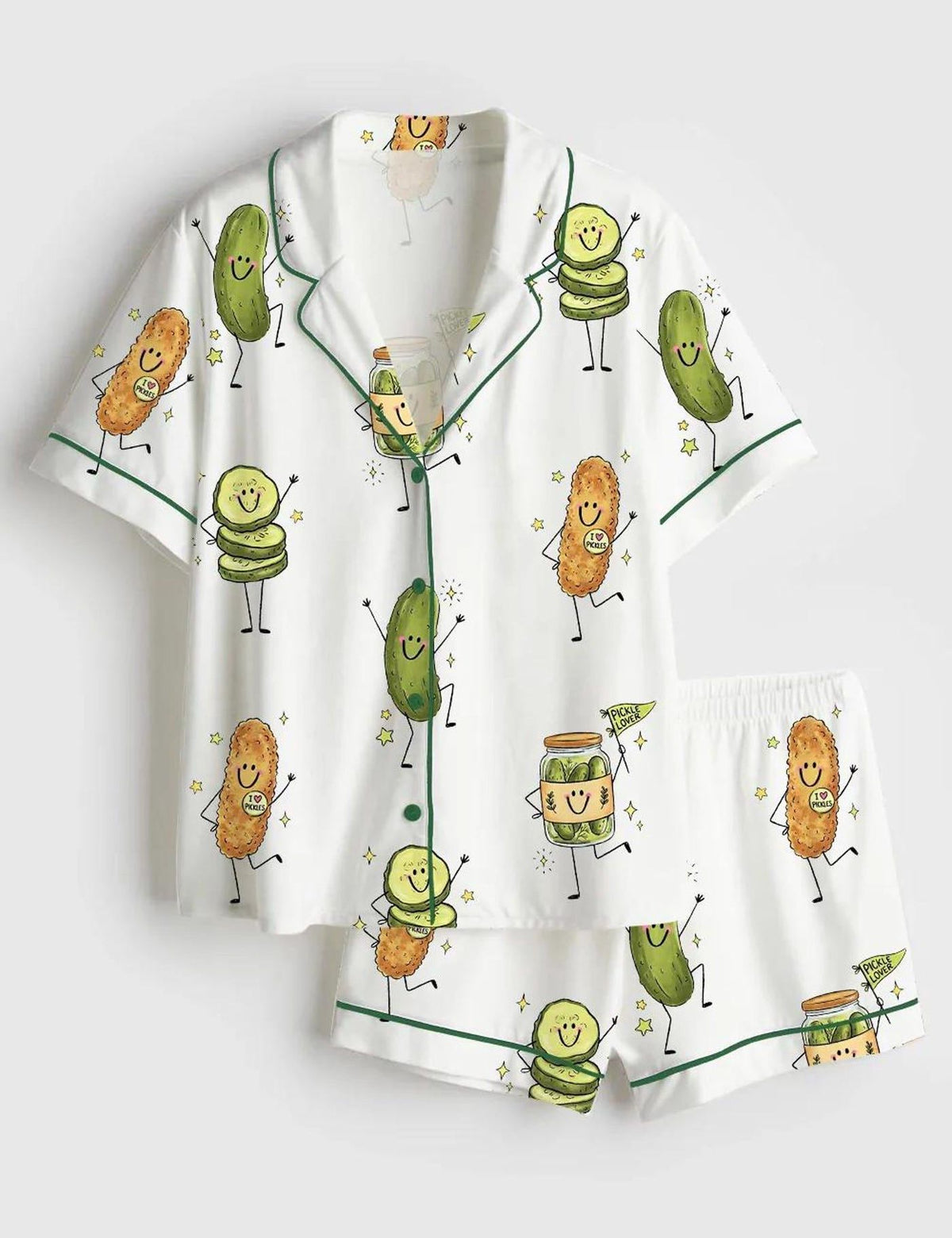 Pickle Lover Satin Pajama Set Women Cute Food Loungewear Gift