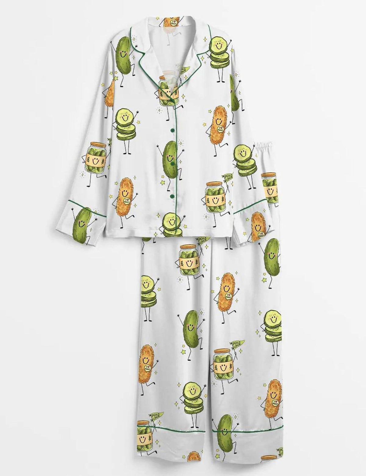 Pickle Lover Satin Pajama Set Women Cute Food Loungewear Gift