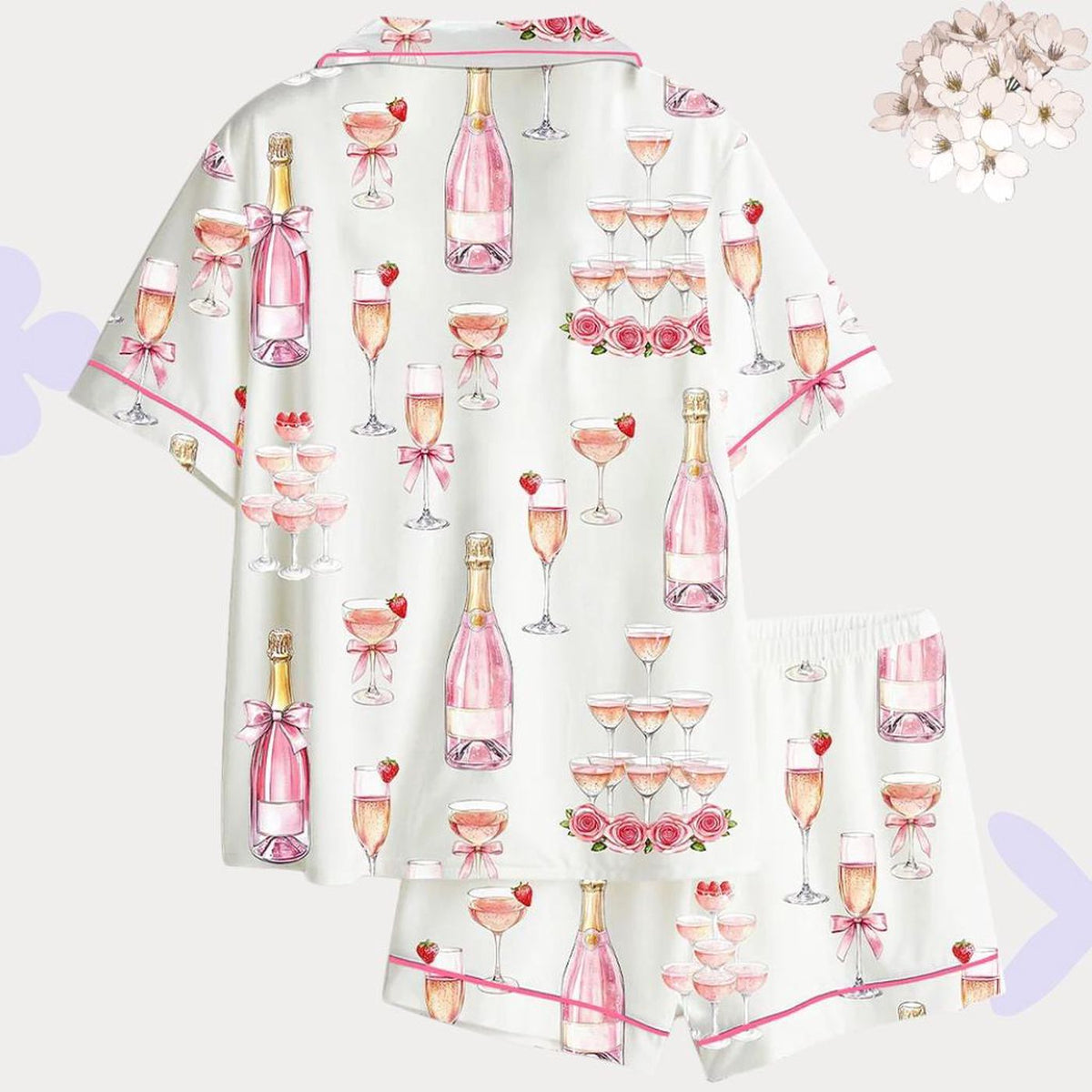 Luxury Pink Champagne & Roses Satin Bridal Party Pajamas Set