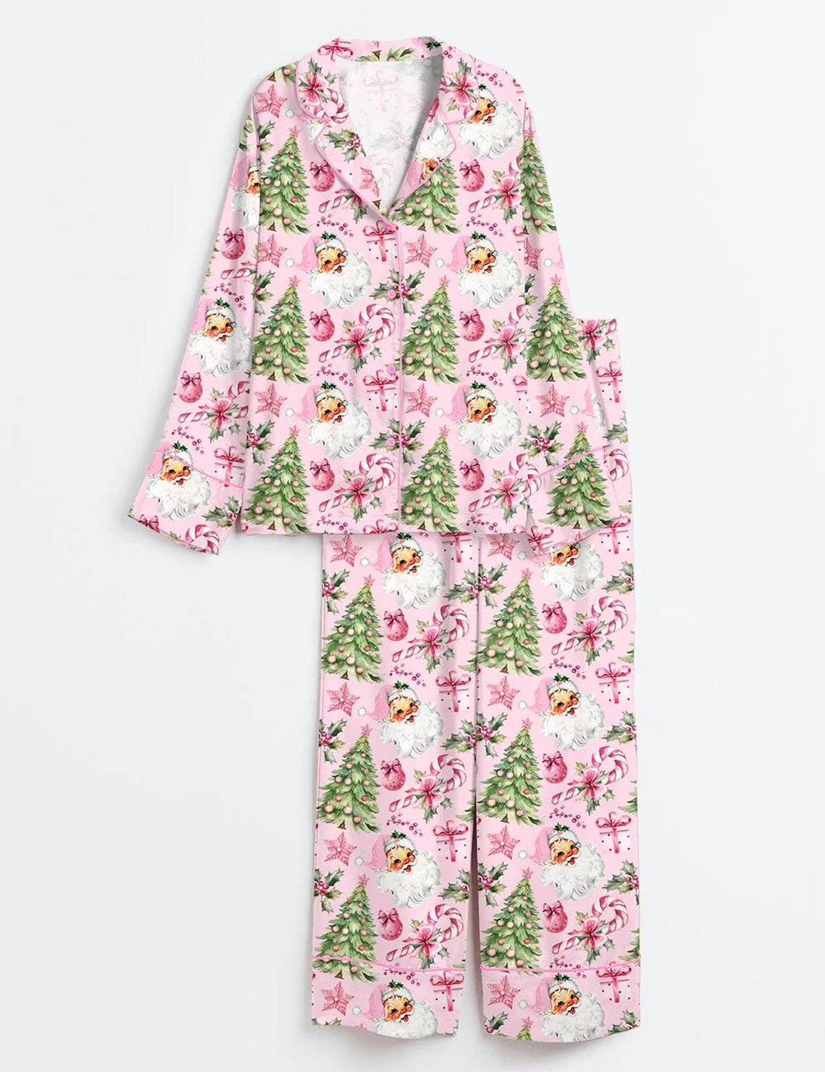 Cozy Pink Christmas Satin Pajamas for Women - Festive Holiday Sleepwear