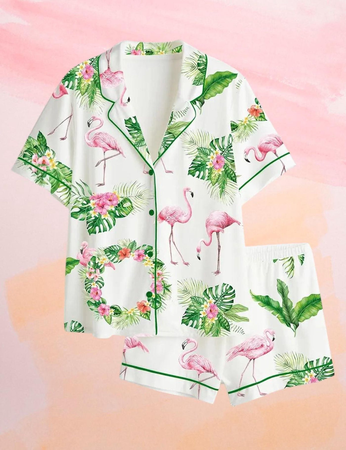 Christmas Pink Flamingo Women s Pajama Set - Satin Holiday Sleepwear Gift for Mama