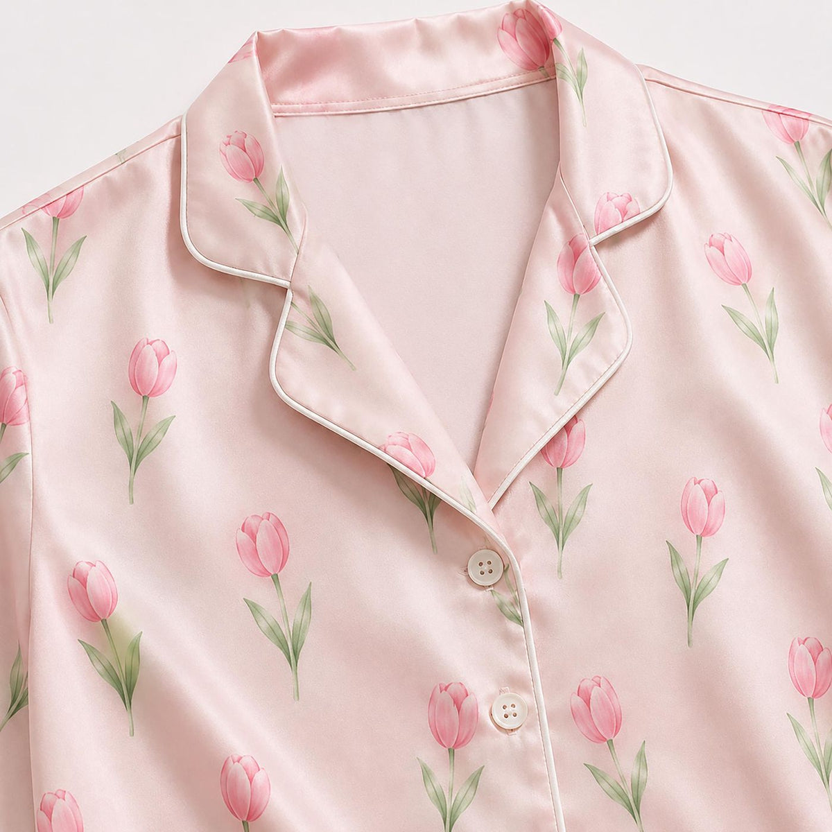 Botanical Pink Tulip Pajama Set: Stylish Loungewear Sleepwear Collection