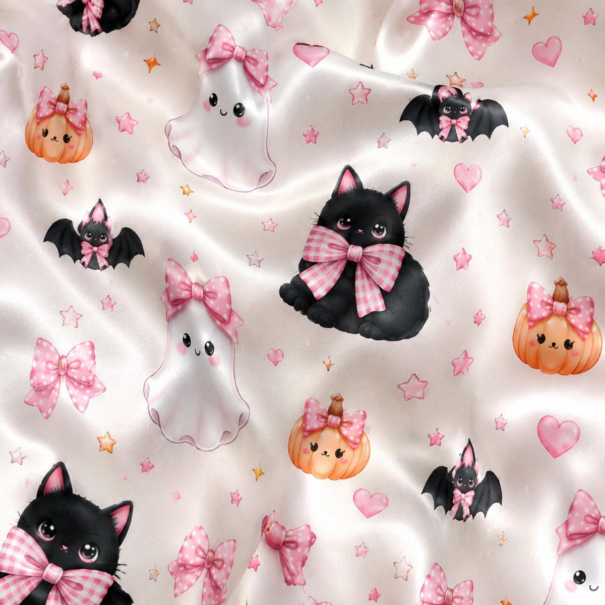 Cozy Halloween Cat Pajama Set with Spooky Silhouettes & Geometric Patterns
