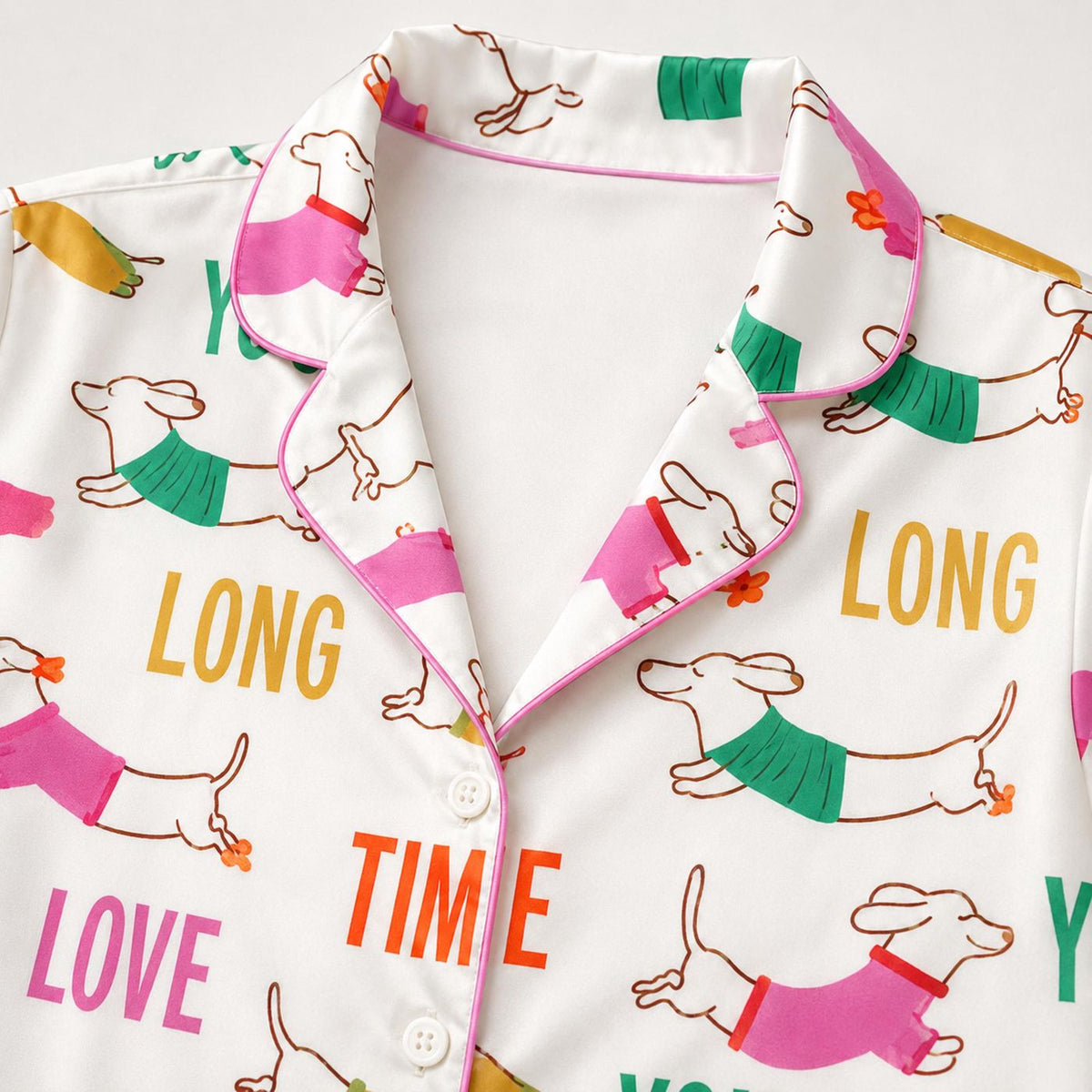 Adorable Dachshund Love Satin Pajama Set - Perfect Sleepwear for Dog Lovers