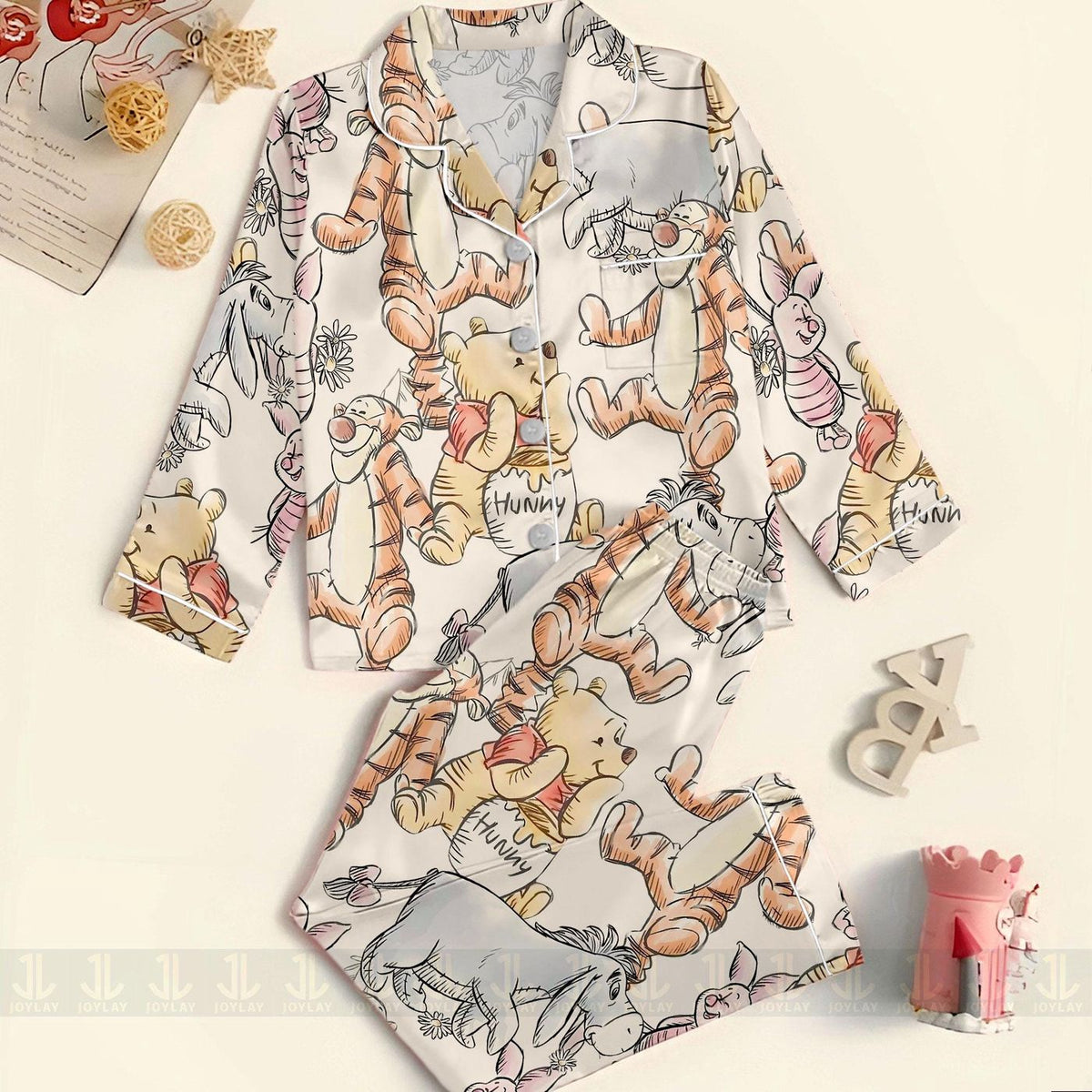 Winnie The Pooh Pajamas Unisex Satin Set Friends Eeyore Tigger Long Short