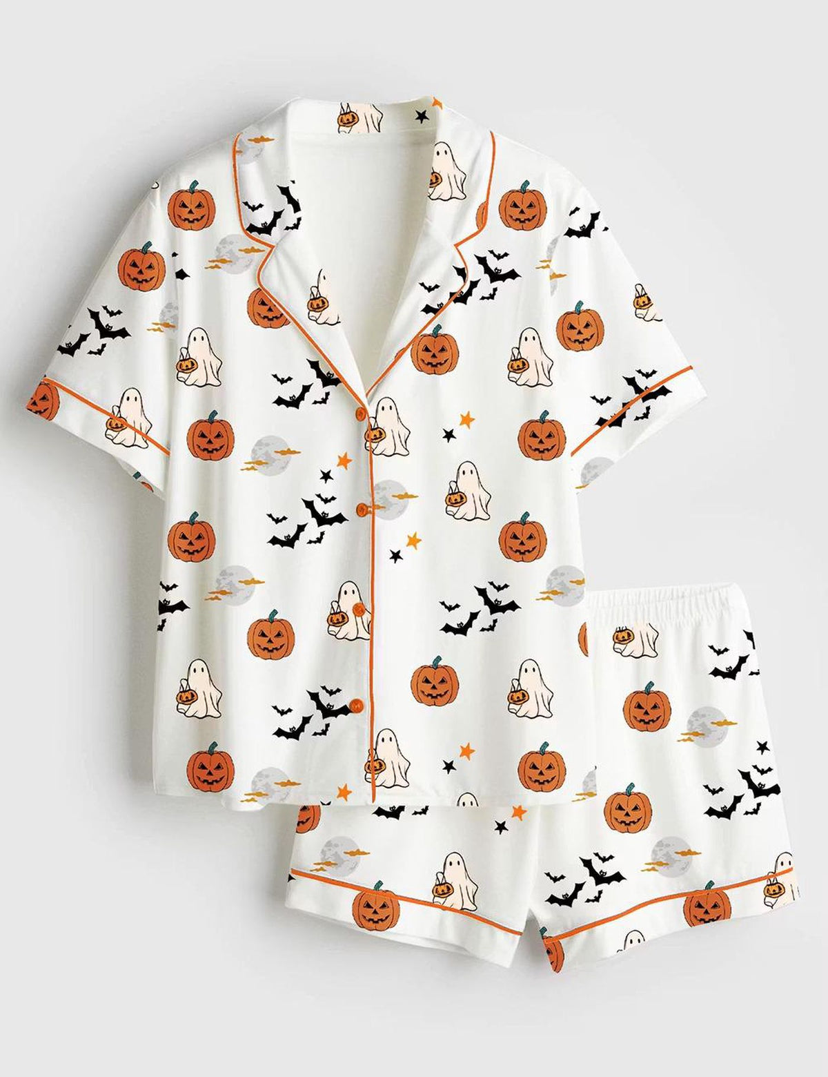 Pumpkin Boo Satin Pajama Set - Women s Halloween Short Sleeve PJs for Festive Loungewear