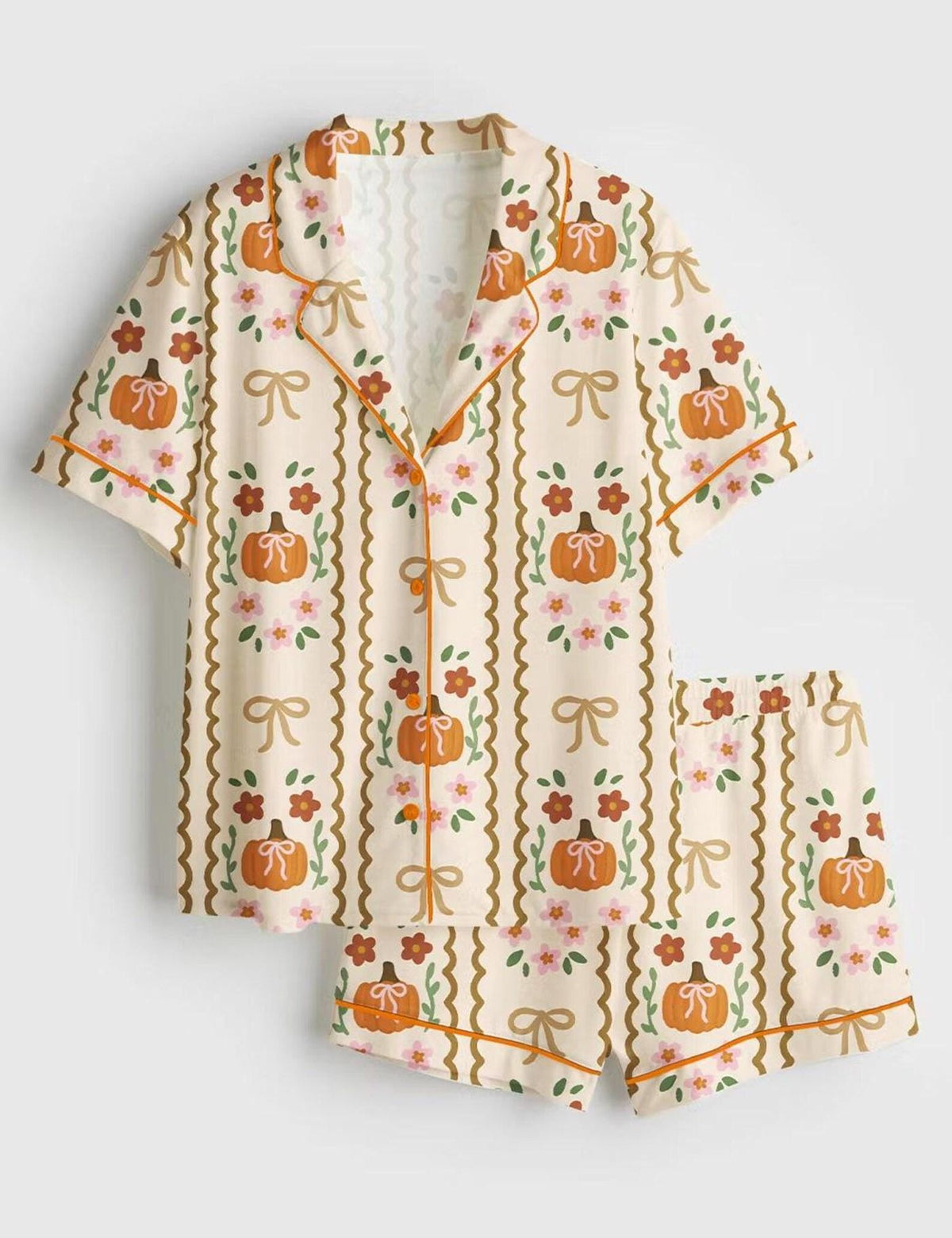 Pumpkin Pajamas Women Set Coquette Fall Floral Sleepwear