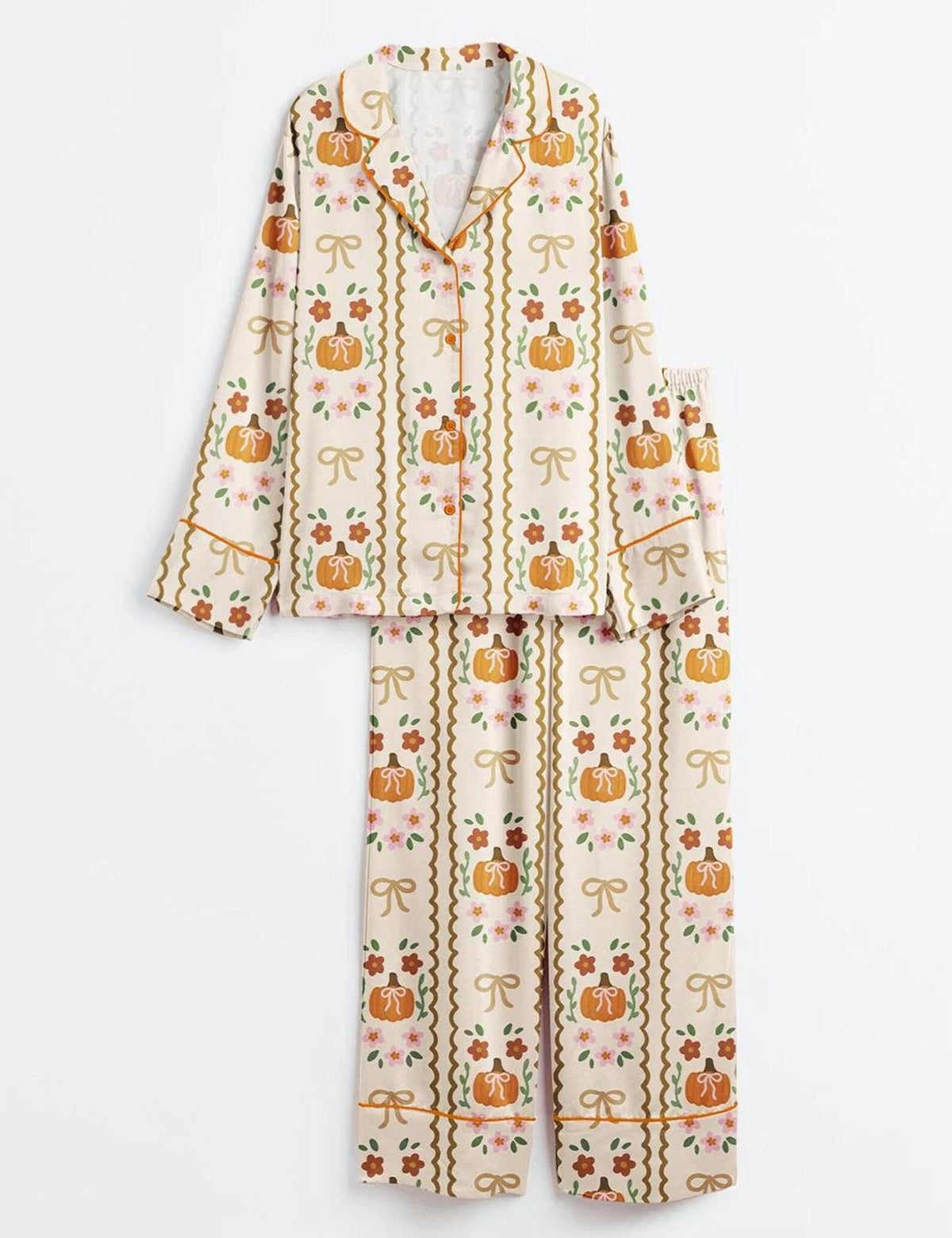 Pumpkin Pajamas Women Set Coquette Fall Floral Sleepwear