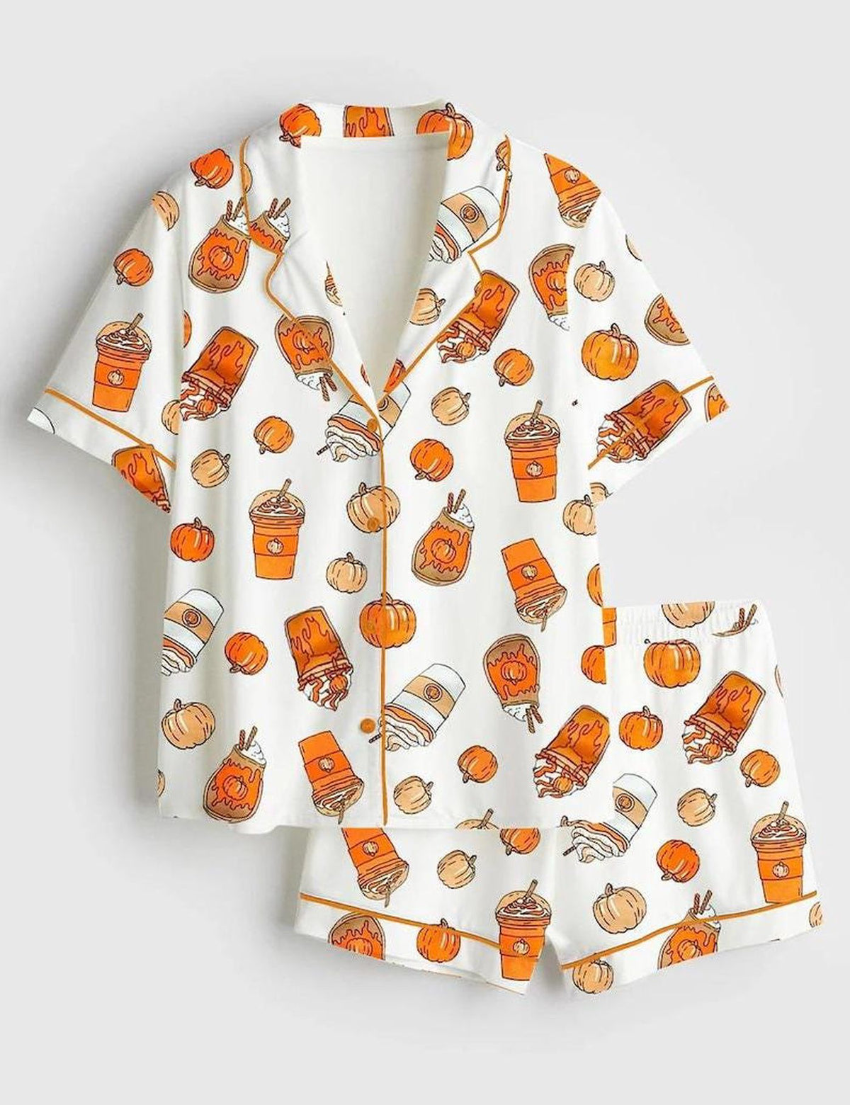 Pumpkin Spice Pajama Set Women Cozy Fall Sleepwear