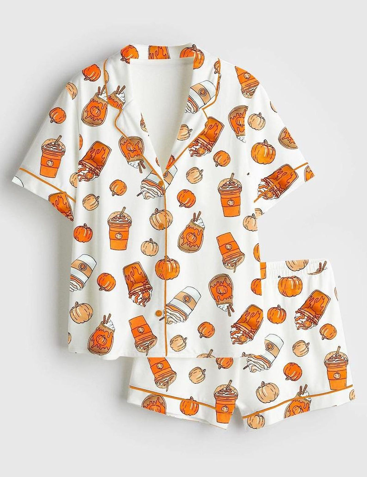 Pumpkin Spice Pajama Set Women Cozy Fall Sleepwear