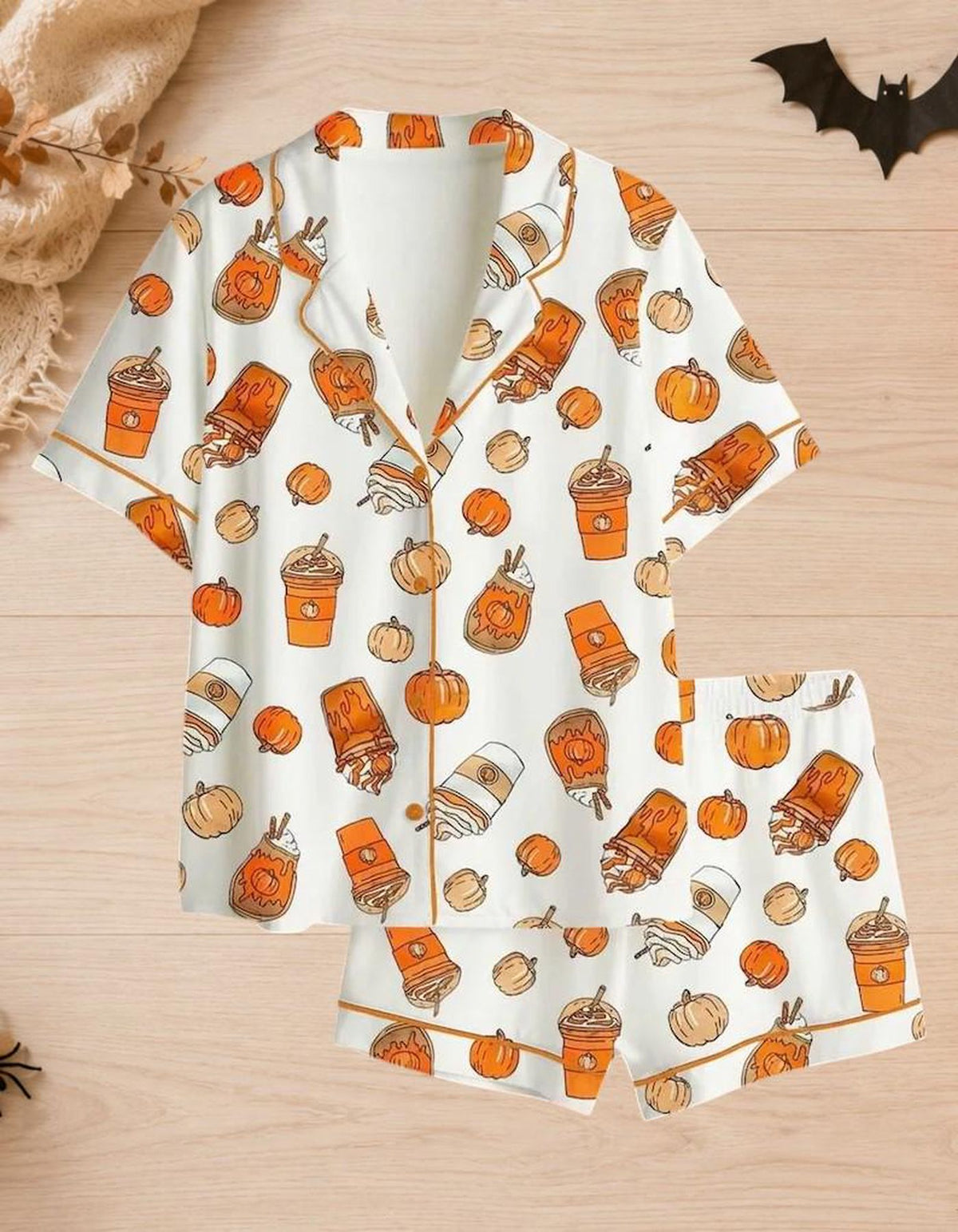 Pumpkin Spice Satin Pajama Set: Halloween & Fall Sleepwear for Cozy Autumn Nights