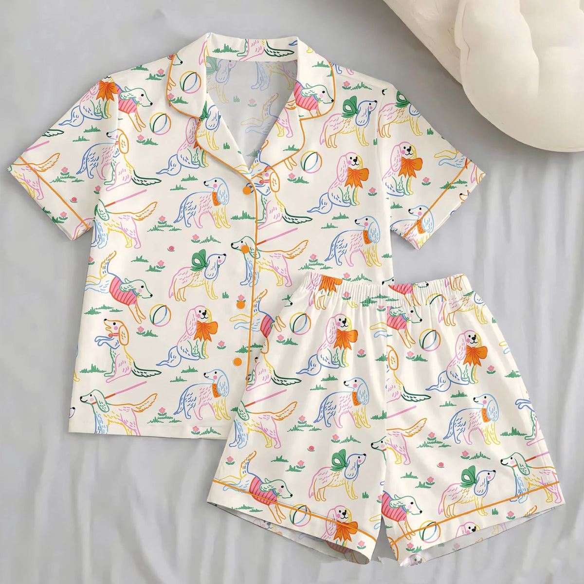 Cute Puppy Print Pajama Set for Dog Lovers - Hand Drawn Dog Sleepwear