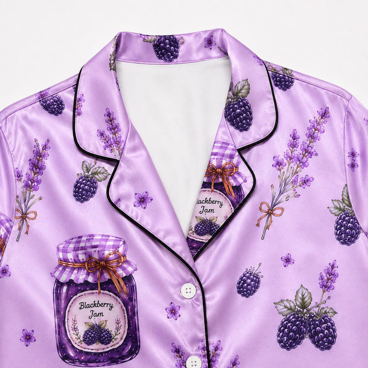 Cozy Purple Berry Satin Pajama Set with Lavender Flowers - Botanical Pattern Sleepwear