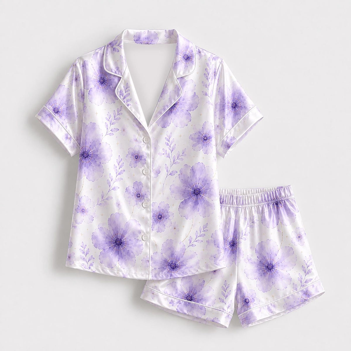 Purple Blossom Poly Pajama Apparel: Elegant Floral Graphic Sleepwear & Lounge Collection